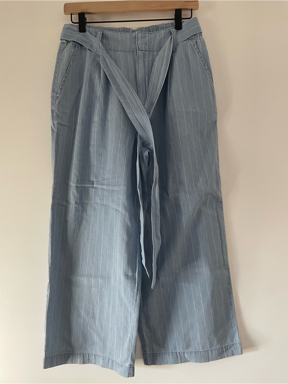 NEW Pinstripe Wide-Leg Tie-Waist Pants 100% Cotton Light Blue Joe Fresh Size 8